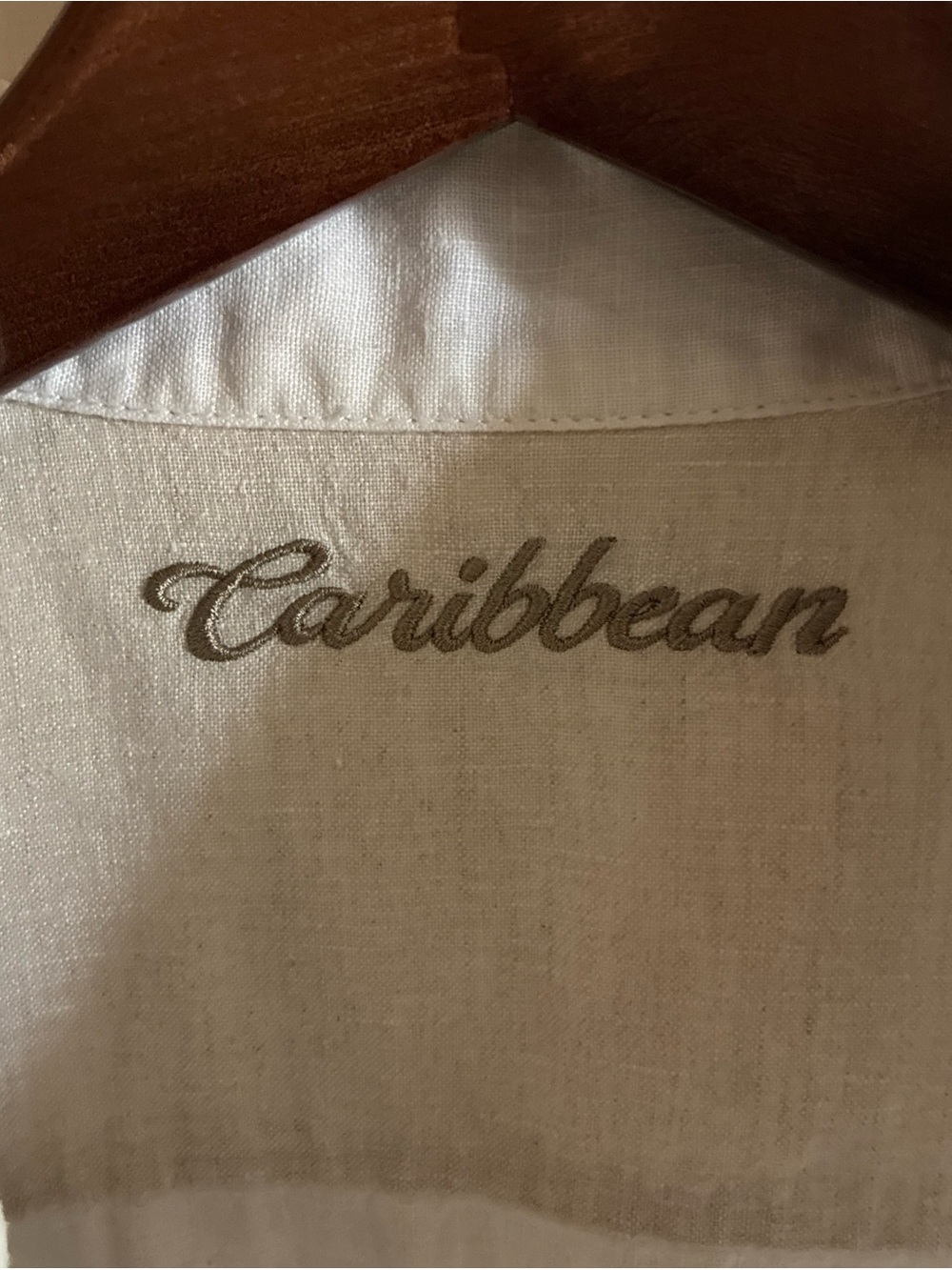 Caribbean 100% Linen Shirt Men’s Large Cream Tropical Bird of Paradise EUC - Picture 2 of 6